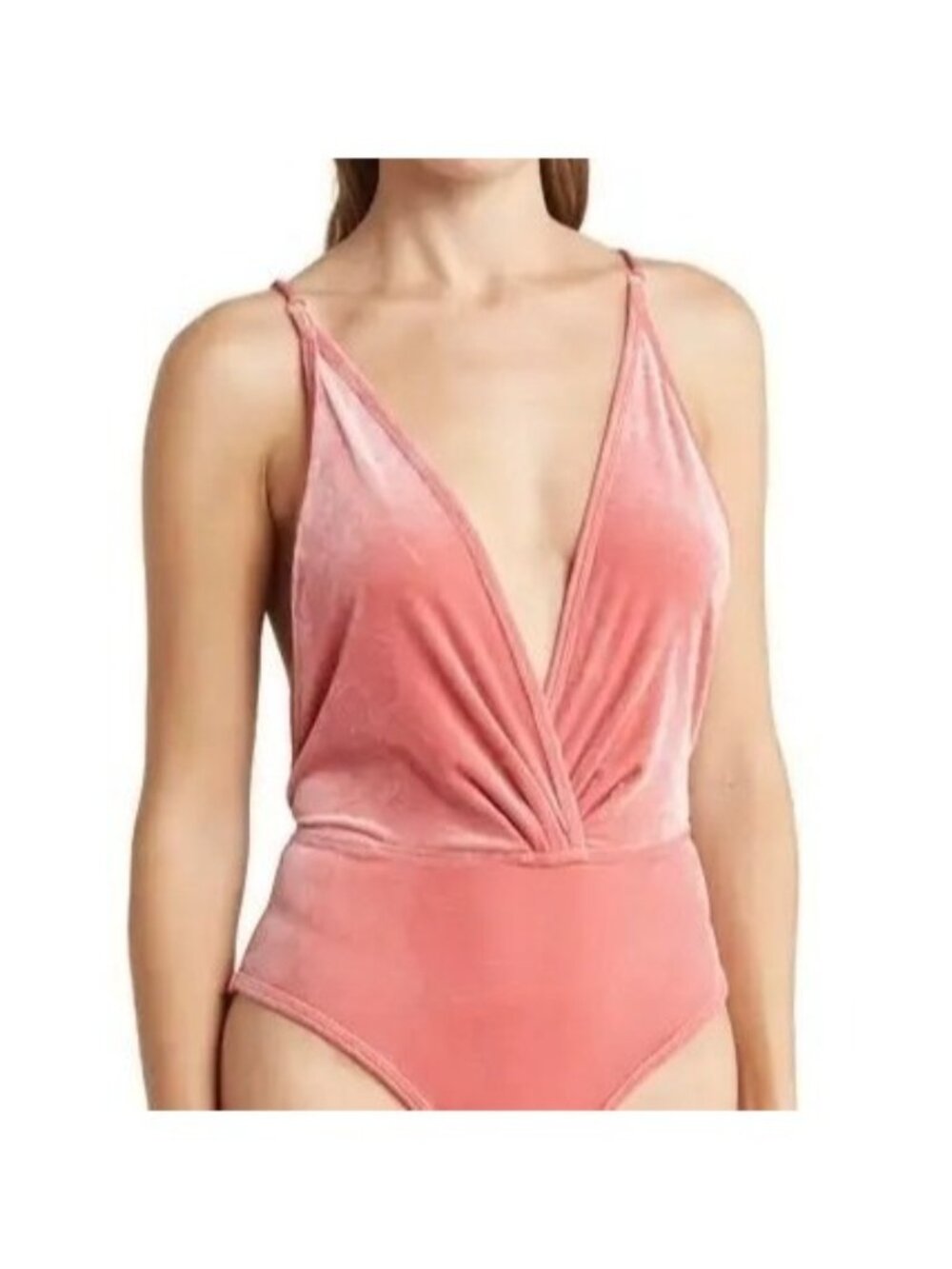 Wishlist Size L NEW Rose Pink Velour Sleeveless Plunge V-Neck Crossback Bodysuit